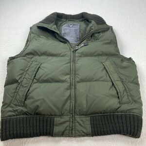 American Eagle Outfitters Down Puffer Vest Men XL Green Quilted Gorpcore Knit
